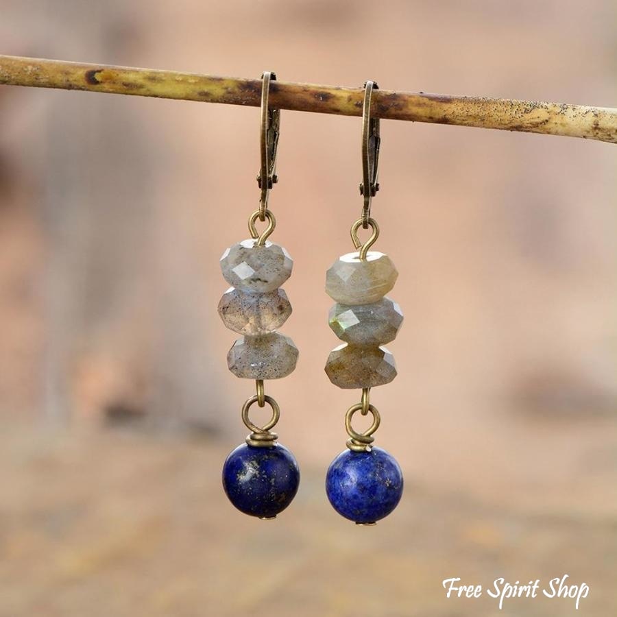 Natural Labradorite & Lapis Lazuli Earrings - Free Spirit Shop