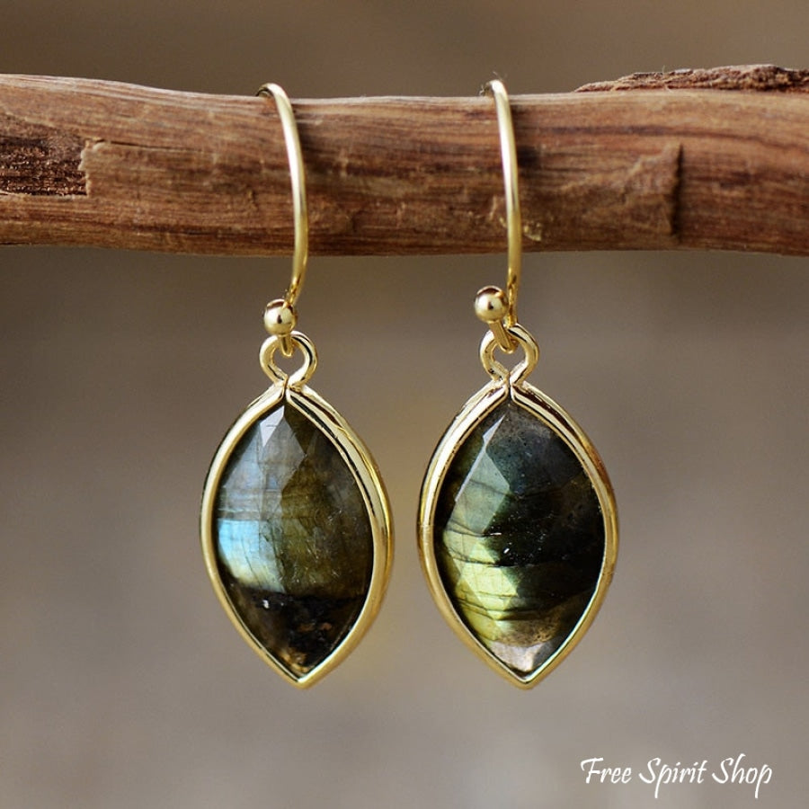 Natural Labradorite Leaf Shape Drop Earrings - Free Spirit Shop