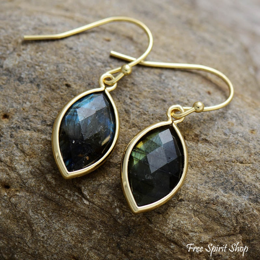 Natural Labradorite Leaf Shape Drop Earrings - Free Spirit Shop