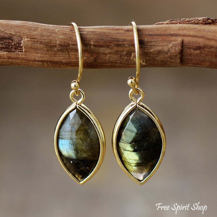 Natural Labradorite Leaf Shape Drop Earrings - Free Spirit Shop