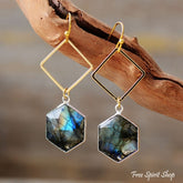 Natural Labradorite Losange Earrings - Free Spirit Shop