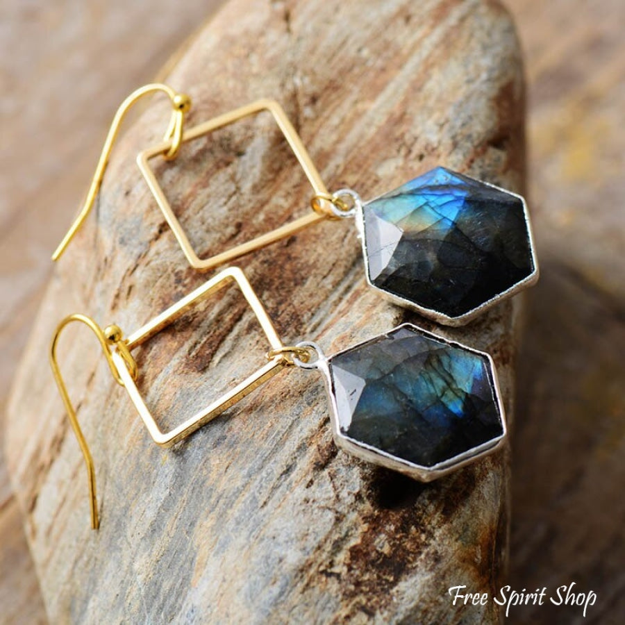 Natural Labradorite Losange Earrings - Free Spirit Shop