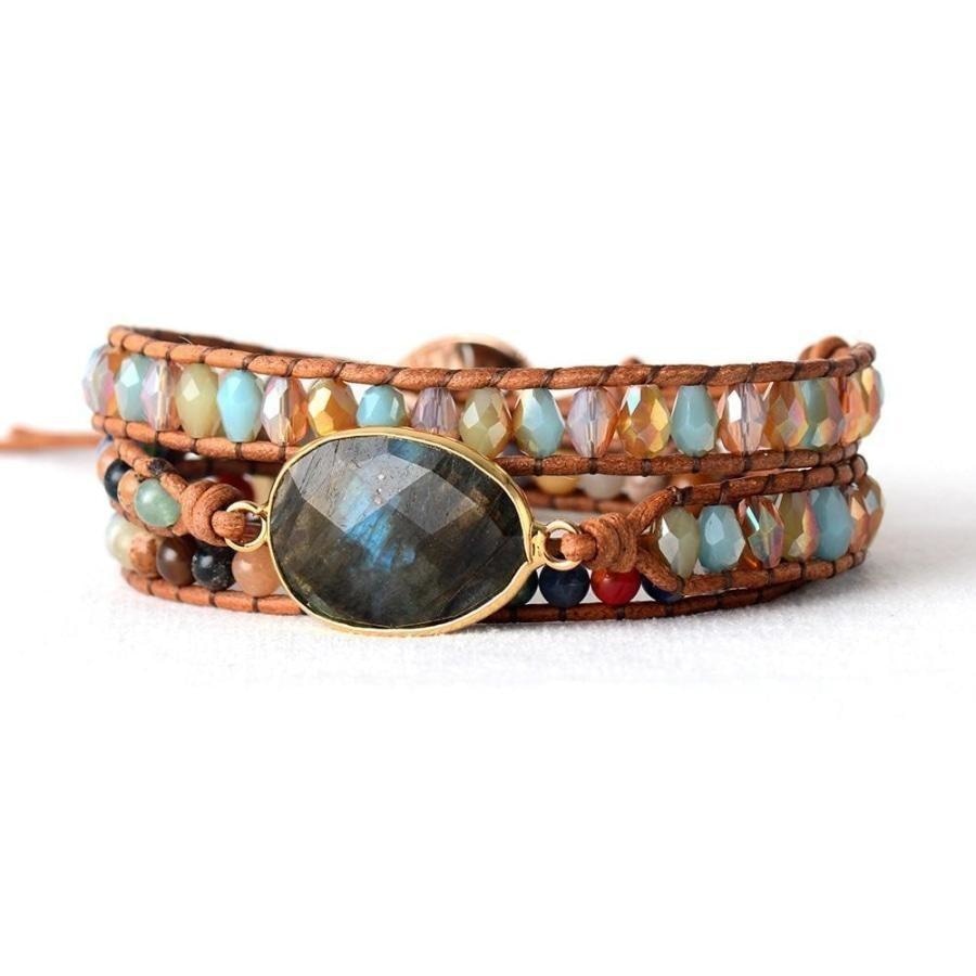 Natural Labradorite Mix Gemstone Beads Wrap Bracelet
