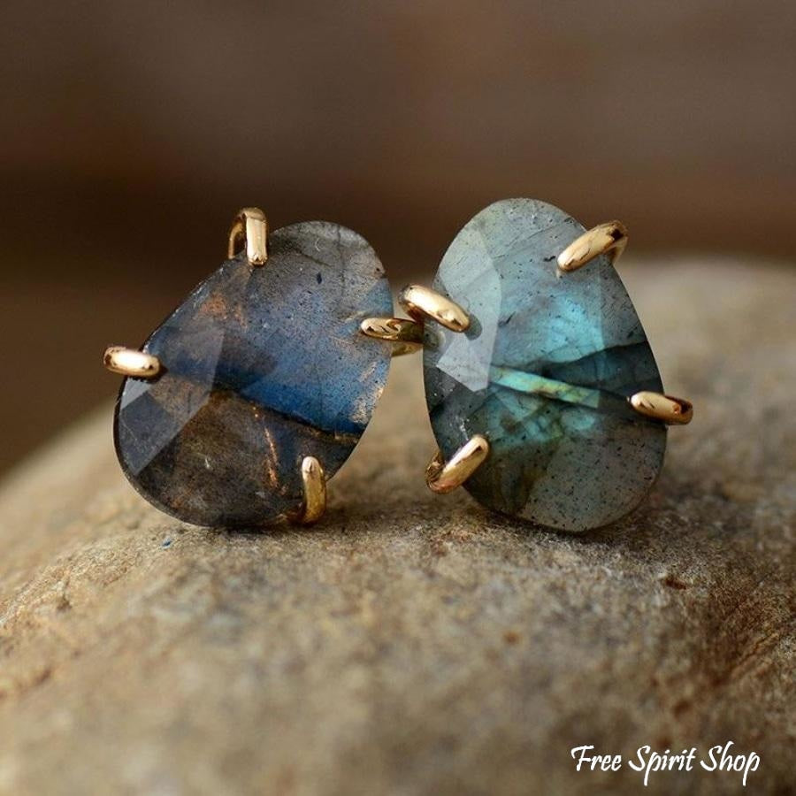 Natural Labradorite Stud Earrings - Free Spirit Shop