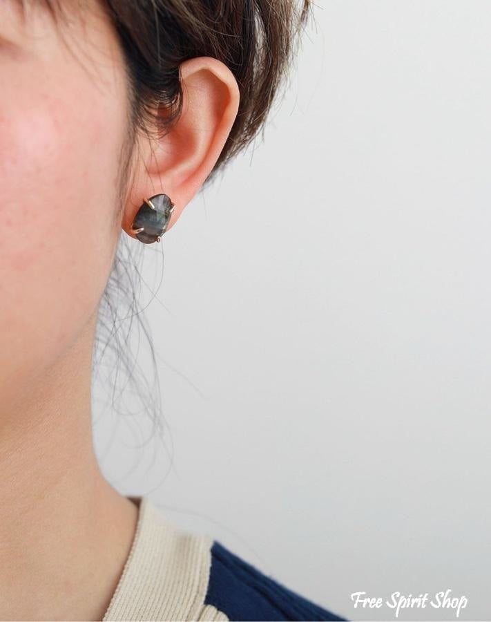 Natural Labradorite Stud Earrings - Free Spirit Shop