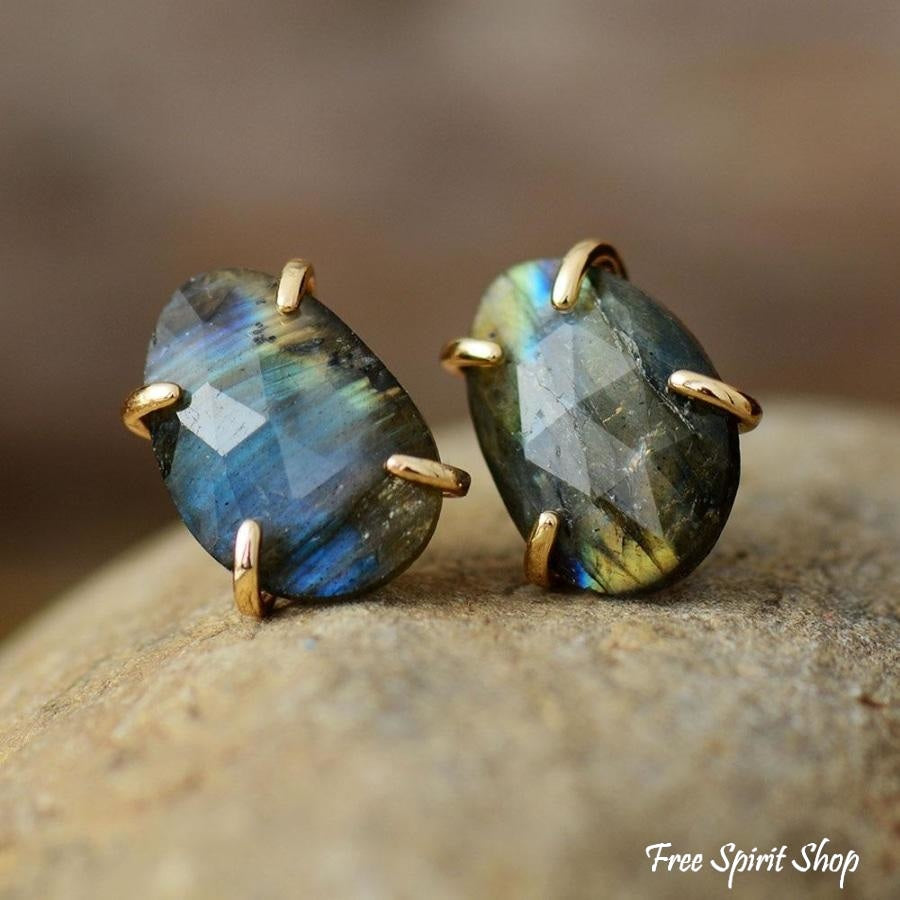 Natural Labradorite Stud Earrings - Free Spirit Shop