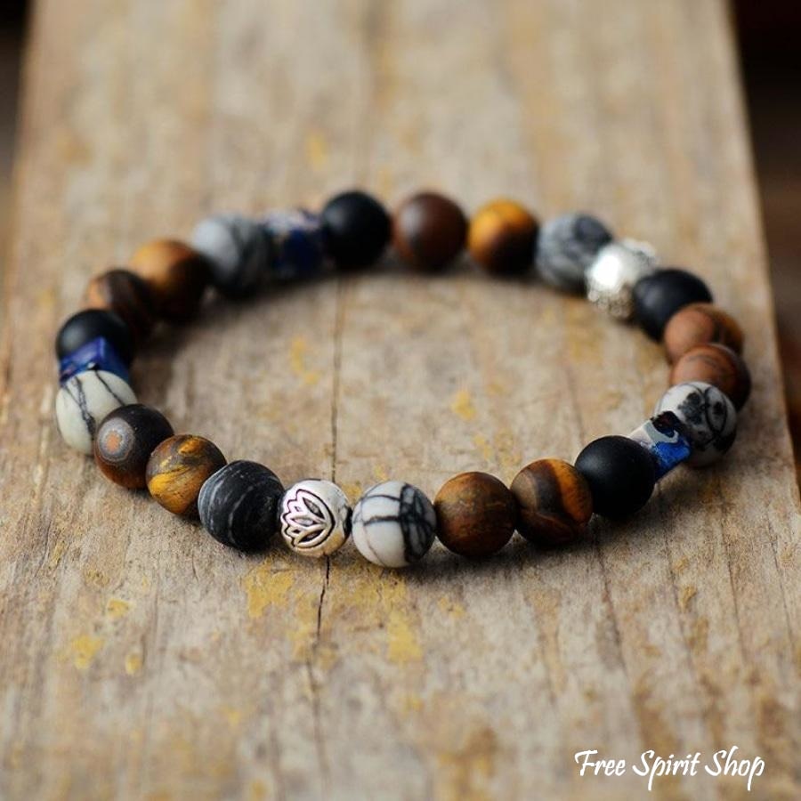 Natural Matte Tiger Eye Jasper & Onyx Bead Bracelet - Free Spirit Shop