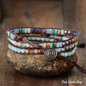 Natural Mixed Gemstones & Tree of Life Wrap Bracelet - Free Spirit Shop