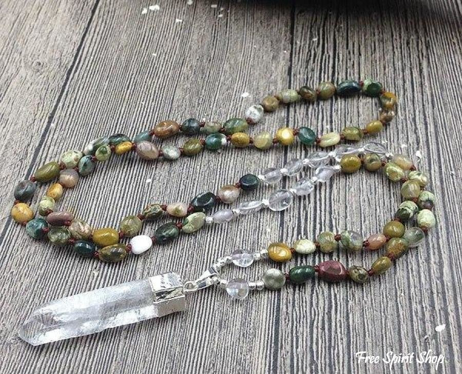 Natural Ocean Jasper & Clear Quartz Pendant Necklace - Free Spirit Shop