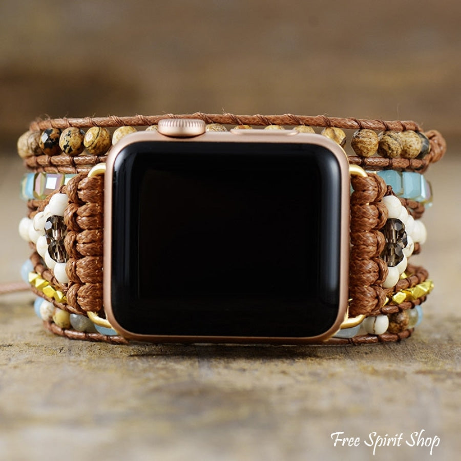 Natural Picture Jasper & Mixed Bead Apple Watch Band - Free Spirit Shop