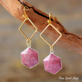Natural Pink Rhodonite Losange Earrings - Free Spirit Shop