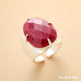 Natural Pink Rhodonite Silver Cuff Ring - Free Spirit Shop