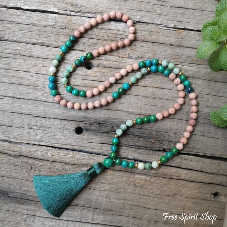 Natural Pink Sand Stone & Chrysocolla Mala Bead Necklace / Bracelet - Free Spirit Shop