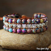 Natural Purple Jasper Heart Charms Wrap Bracelet - Free Spirit Shop