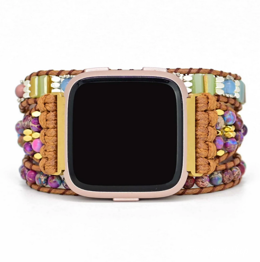 Natural Purple Jasper & Rhodonite Beaded Fitbit Watch Band - Free Spirit Shop