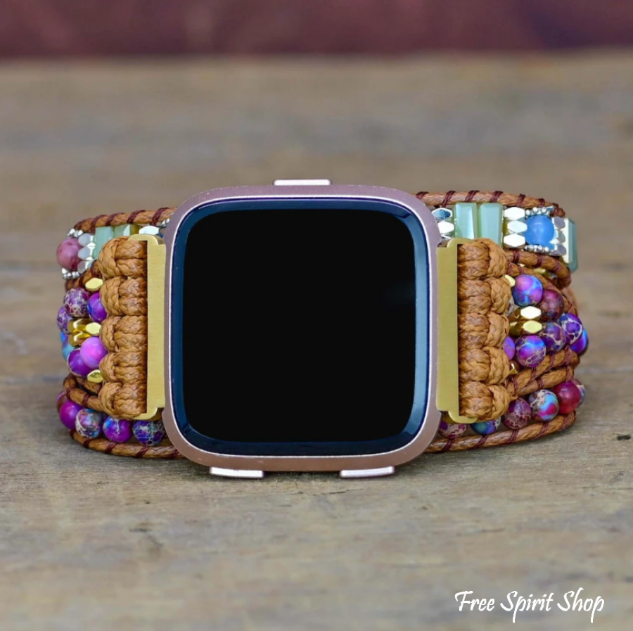 Natural Purple Jasper & Rhodonite Beaded Fitbit Watch Band - Free Spirit Shop