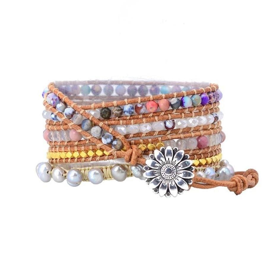 Natural Purple Quartz & Jasper Wrap Bracelet - Free Spirit Shop