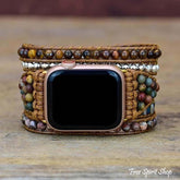 Natural Red Jasper & Tiger Eye Beaded Apple Watch Band - Free Spirit Shop