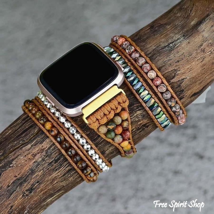 Natural Red Jasper & Tiger Eye Beaded Fitbit Versa Watch Band - Free Spirit Shop
