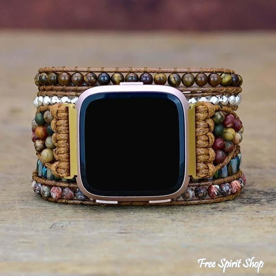 Natural Red Jasper & Tiger Eye Beaded Fitbit Versa Watch Band - Free Spirit Shop