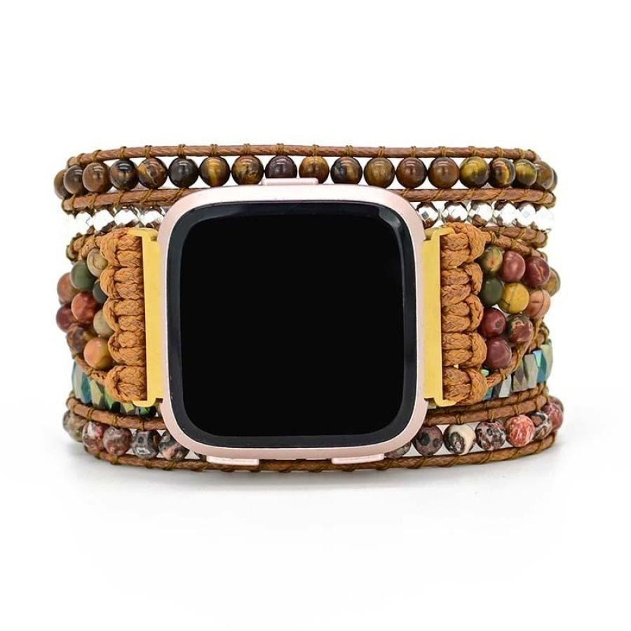 Natural Red Jasper & Tiger Eye Beaded Fitbit Versa Watch Band - Free Spirit Shop