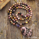 Natural Rhodonite and Jasper Gemstone Bead Necklace - Free Spirit Shop