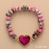 Natural Rhodonite Heart Bead Bracelet - Free Spirit Shop