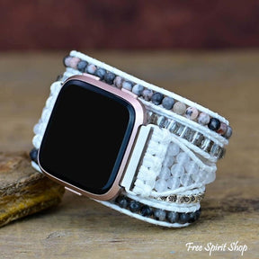 Natural Rhodonite & Labradorite Beaded Fitbit Versa Watch Band - Free Spirit Shop