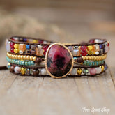 Natural Rhodonite & Mixed Beads Wrap Bracelet - Free Spirit Shop