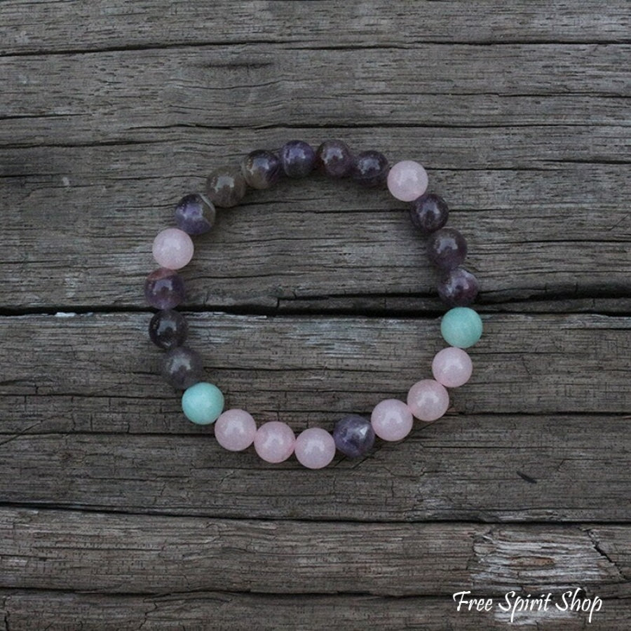 Natural Rose Quartz & Amethyst Bead Bracelet - Free Spirit Shop