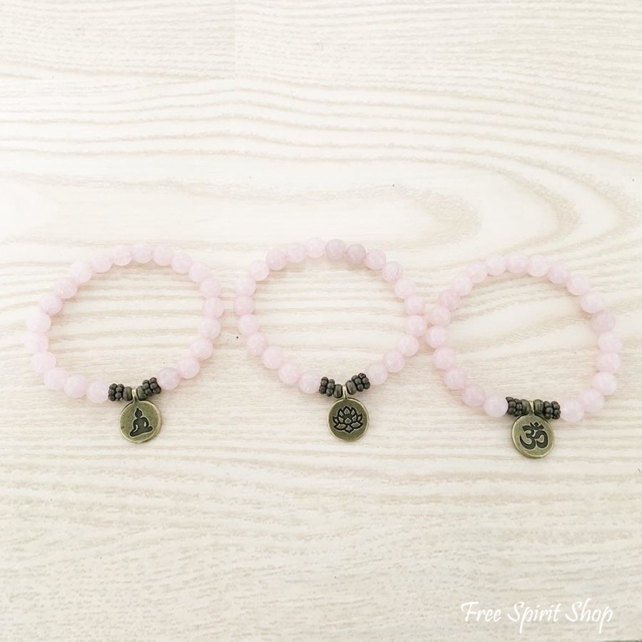 Natural Rose Quartz Stone Buddha Mala Bead Bracelet - Free Spirit Shop