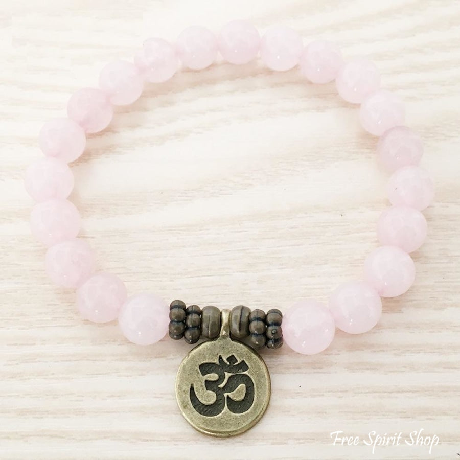 Natural Rose Quartz Stone Buddha Mala Bead Bracelet - Free Spirit Shop