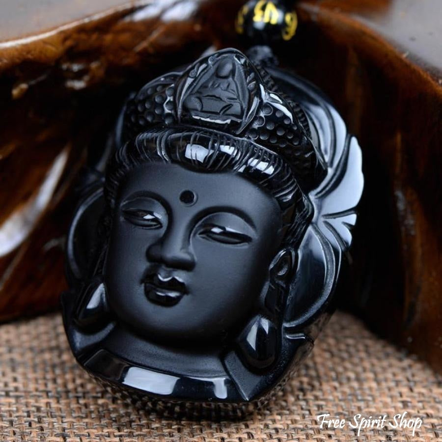 Natural Semi-Precious Obsidian Buddha Head Necklace - Free Spirit Shop