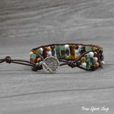 Natural Semi-Precious Stones & Leather Tree Of Life Wrap Bracelet - Free Spirit Shop