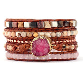 Natural Strawberry Quartz Jasper & Rose Quartz Wrap Bracelet - Free Spirit Shop
