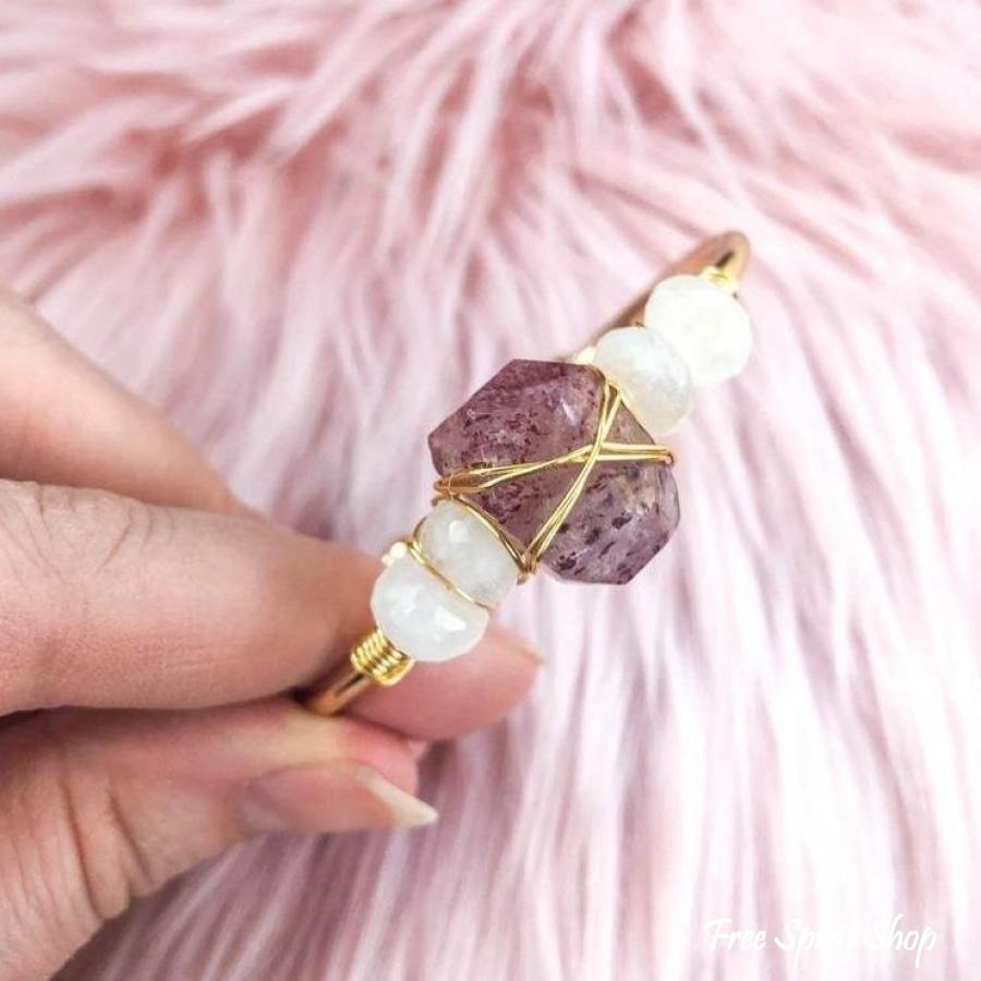 Natural Strawberry Quartz & Moonstone Cuff - Free Spirit Shop