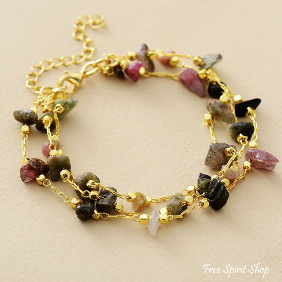 Natural Tourmaline Gold Chain Multi-Layer Bracelet - Free Spirit Shop