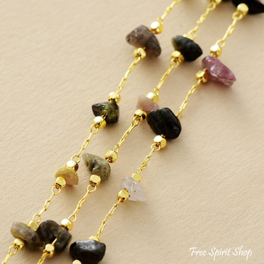 Natural Tourmaline Gold Chain Multi-Layer Bracelet - Free Spirit Shop