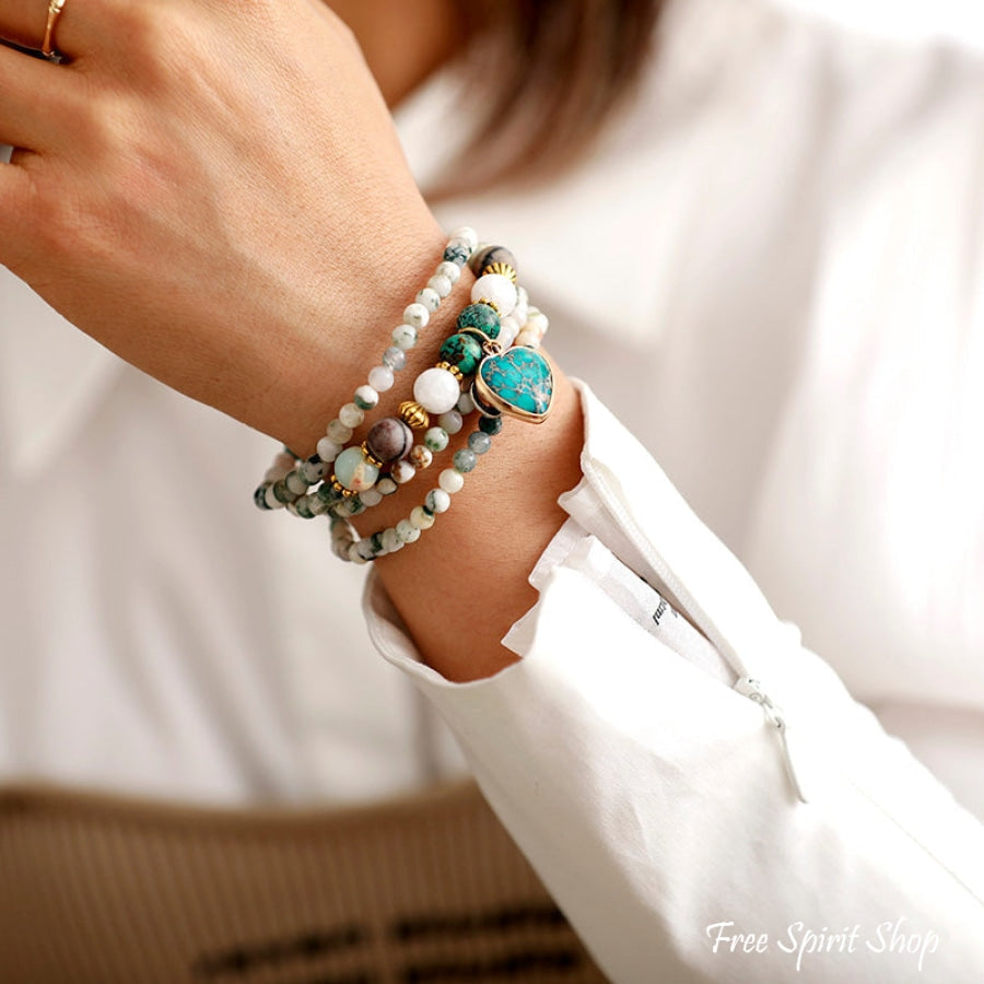 Natural Tree Agate & Ohm Charm Bead Bracelet / Necklace - Free Spirit Shop