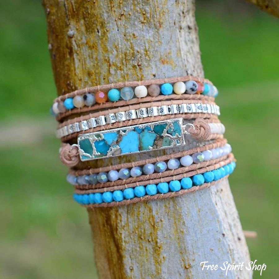Natural Turquoise & Jasper Beaded Wrap Bracelet - Free Spirit Shop
