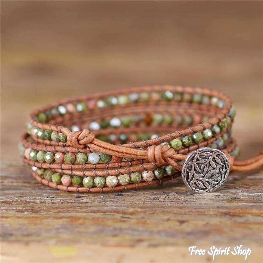 Natural Unakite Beaded Wrap Bracelet - Free Spirit Shop