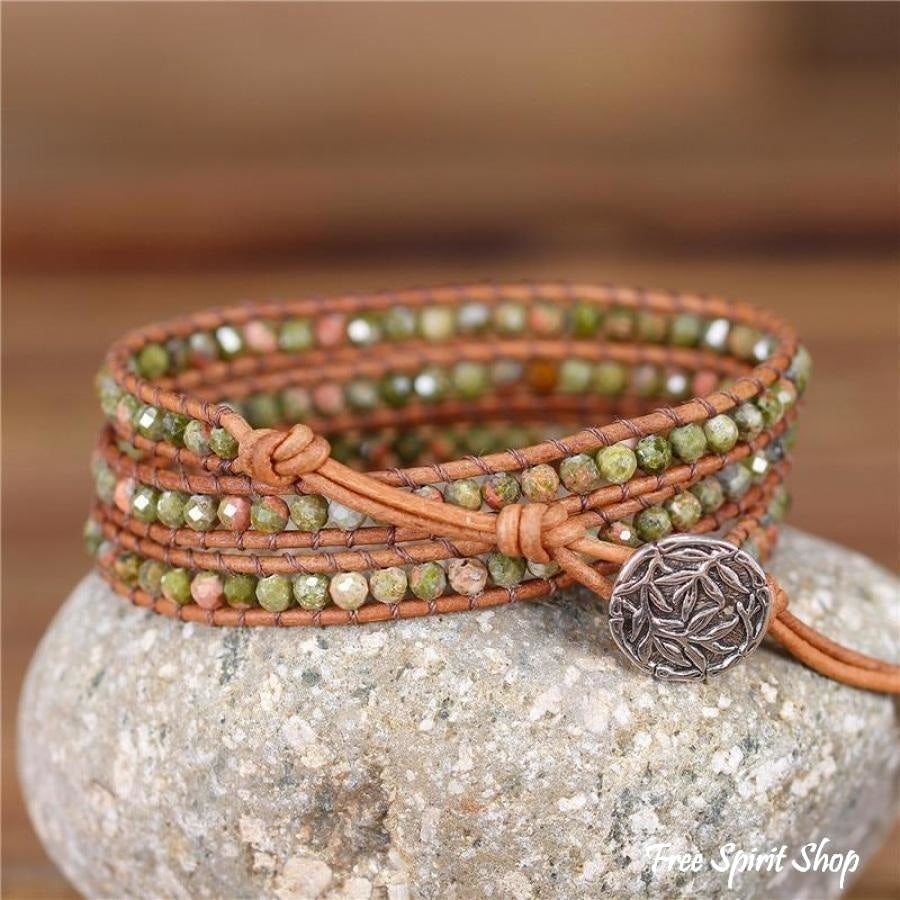 Natural Unakite Beaded Wrap Bracelet - Free Spirit Shop
