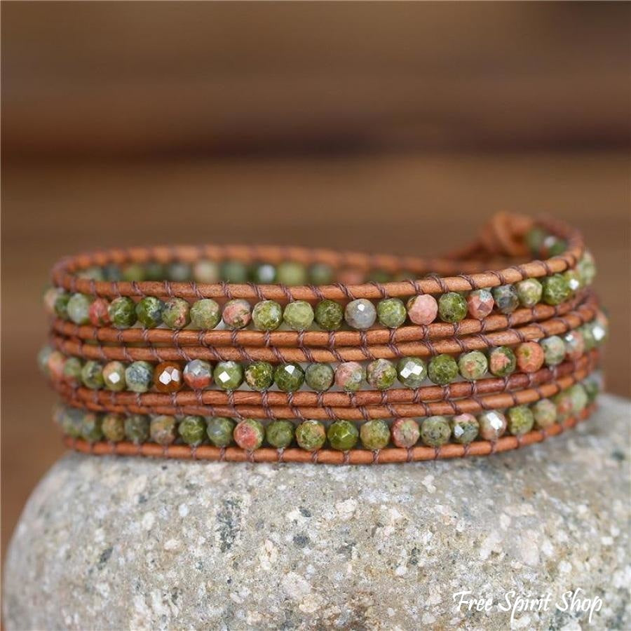 Natural Unakite Beaded Wrap Bracelet - Free Spirit Shop