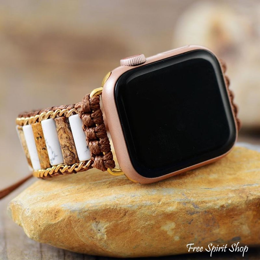 Natural White Howlite & Picture Jasper Apple Watch Band - Free Spirit Shop