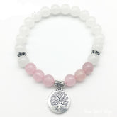 Natural White Jade & Rose Quartz Bead Mala Bracelet - Free Spirit Shop