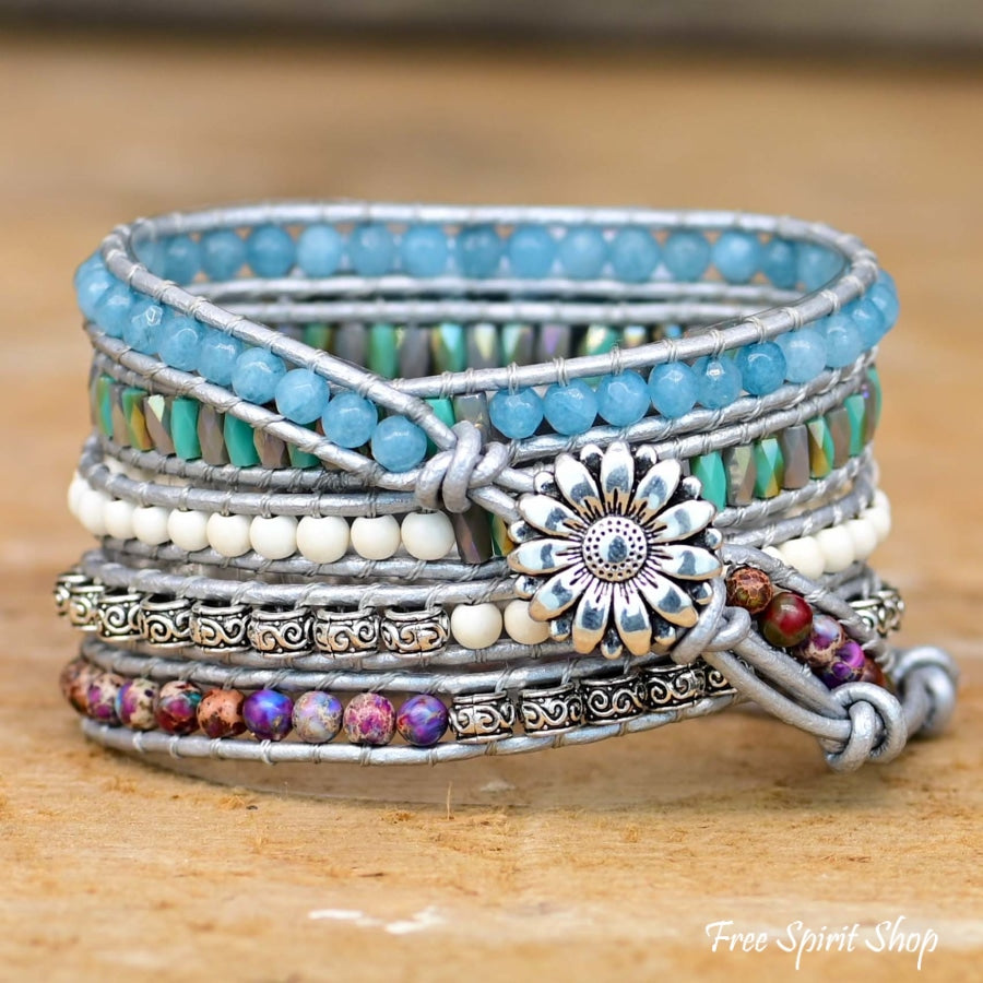 Purple Jasper & Aqua Blue Beaded Apple Watch Band - Free Spirit Shop