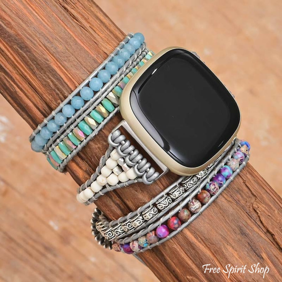Purple Jasper & Aqua Blue Beaded Fitbit Watch Band - Free Spirit Shop