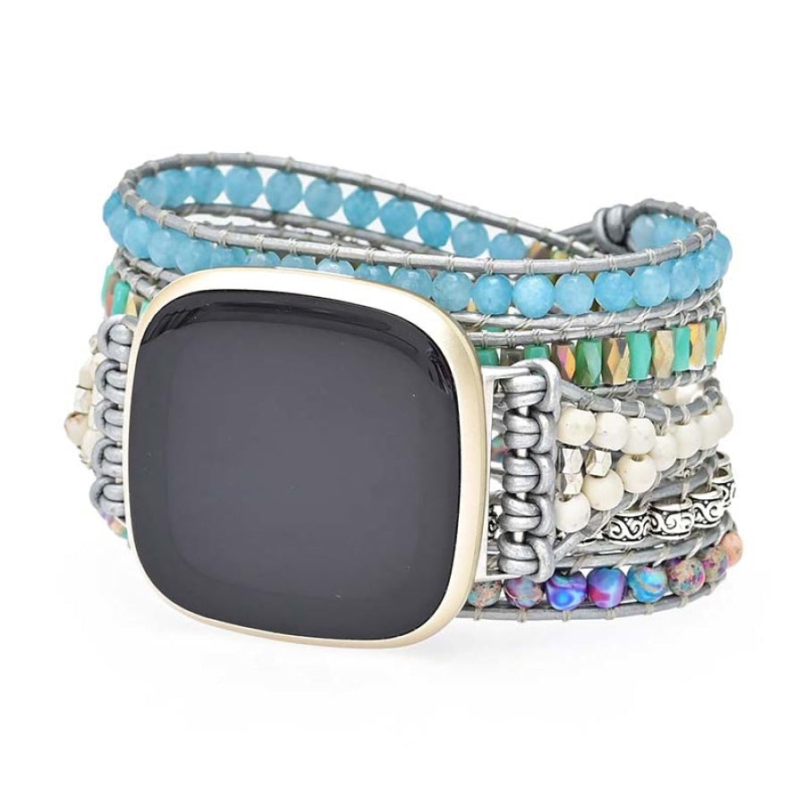 Purple Jasper & Aqua Blue Beaded Fitbit Watch Band - Free Spirit Shop