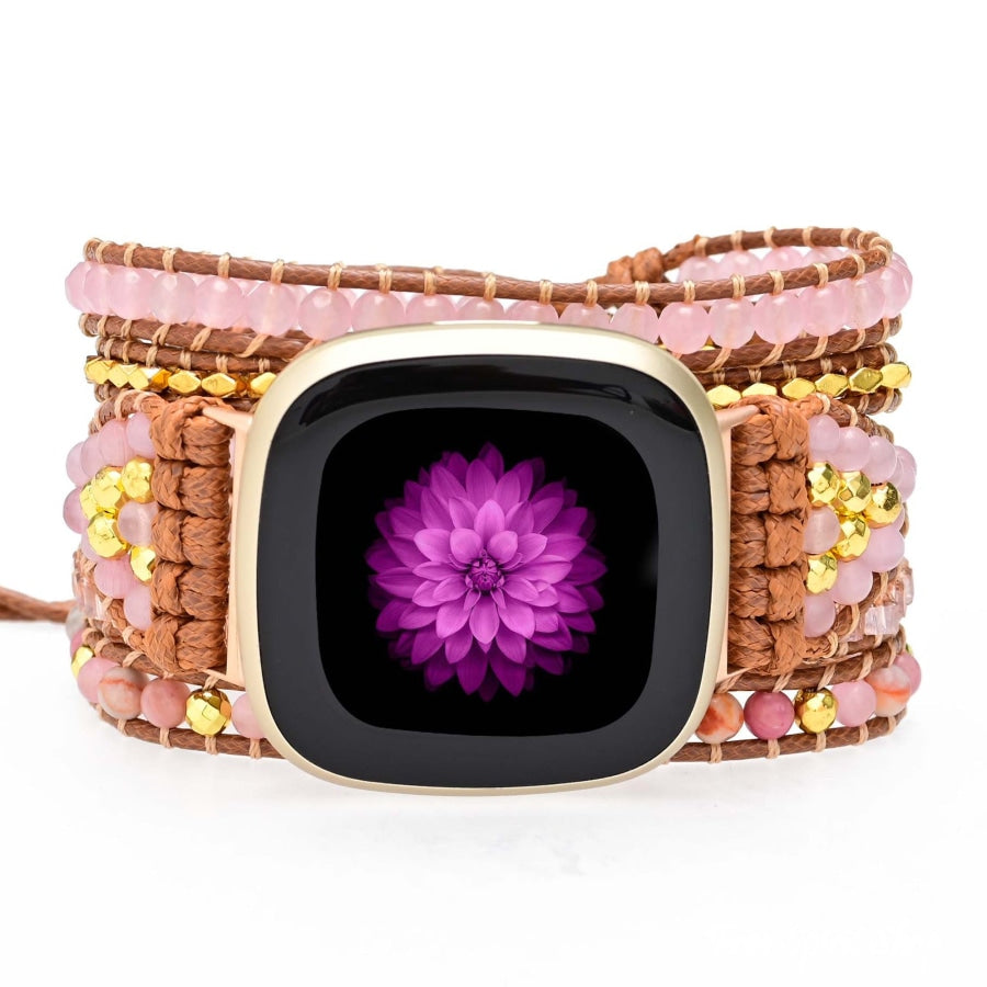 Rose Quartz & Rhodonite Bead Fitbit Watch Band - Free Spirit Shop