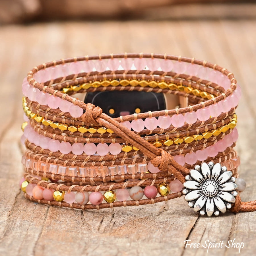 Rose Quartz & Rhodonite Bead Fitbit Watch Band - Free Spirit Shop